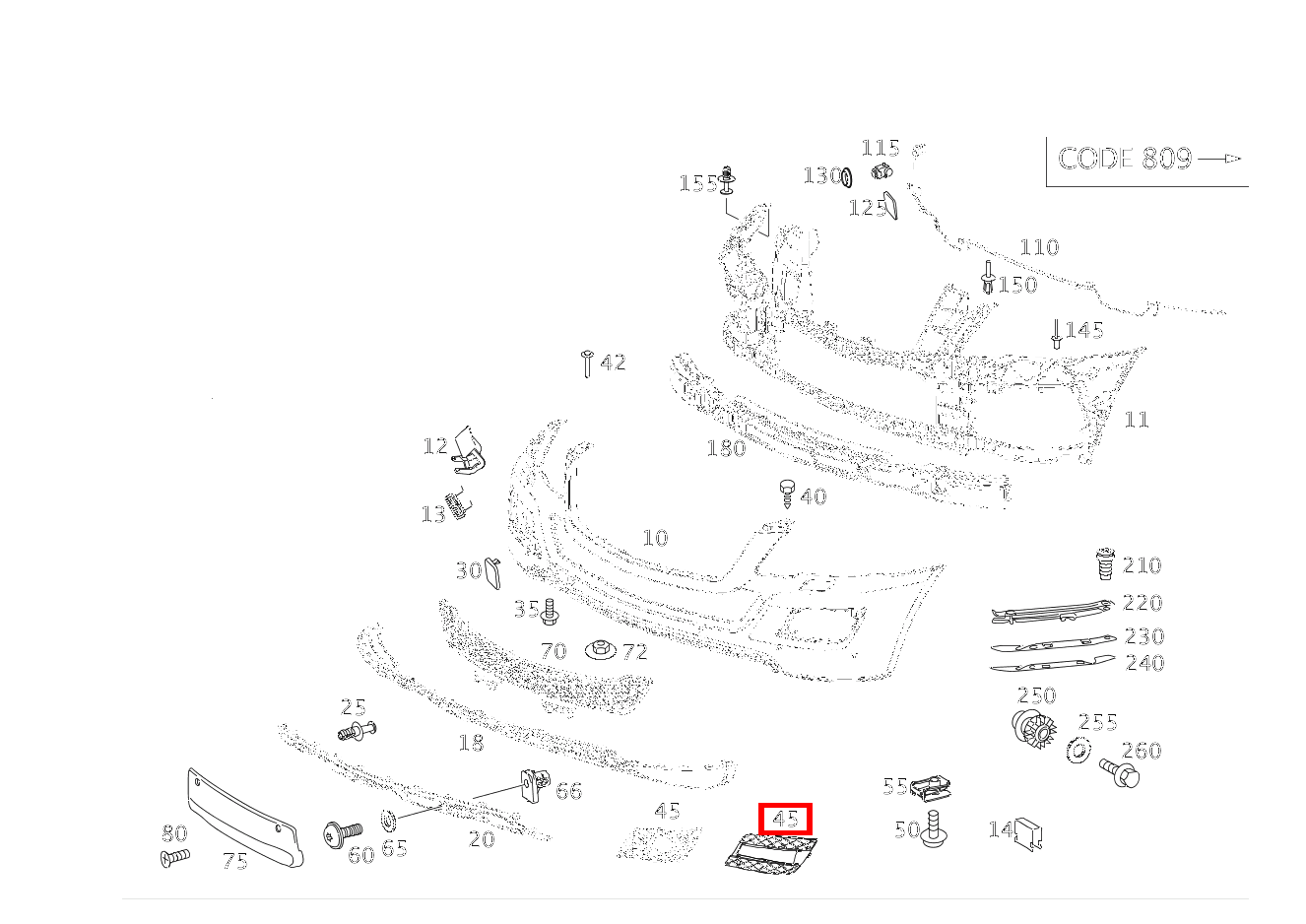Abdeckung Stossfänger TAGFAHRLICHT LINKS, LED ML 500/550 4MATIC 164