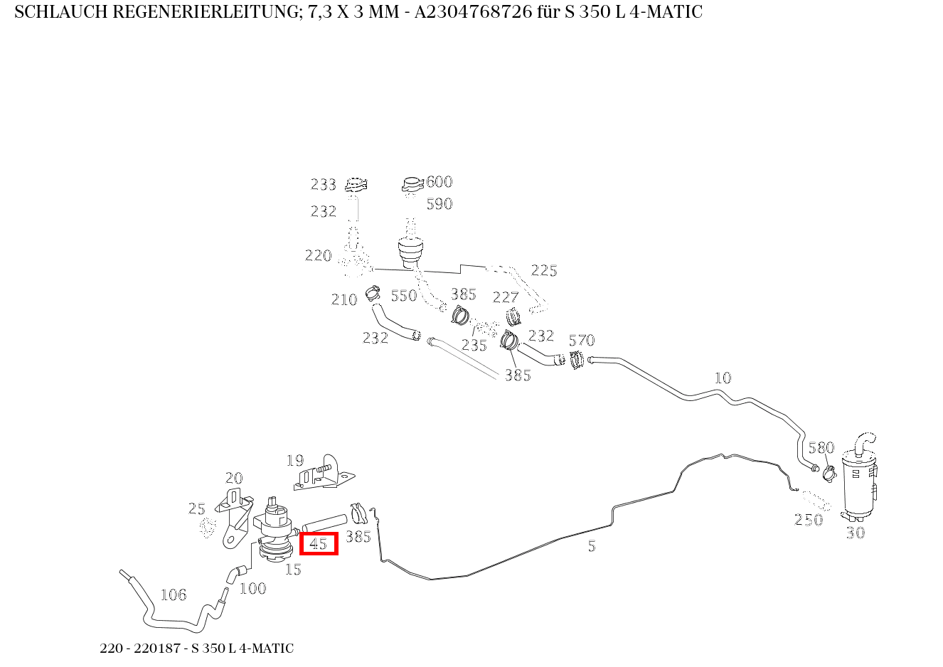 Schlauch REGENERIERLEITUNG; 7,3 X 3 MM S 350 L 4-MATIC 220