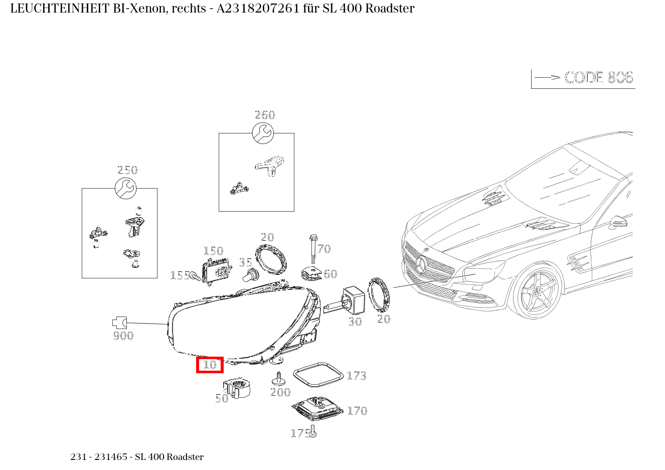 Leuchteinheit BI-Xenon, rechts für SL-Klasse 231 kaufen