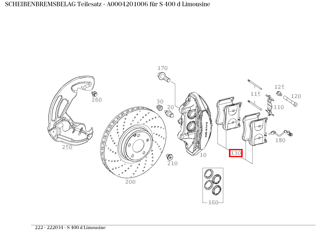 Scheibenbremsbelag Teilesatz S 400 d Limousine 222
