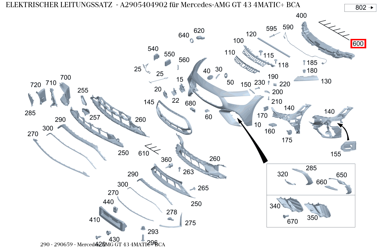Elektrischer Leitungssatz Mercedes-AMG GT 43 4MATIC+ BCA 290 Elektrischer Leitungssatz Mercedes-AMG GT 43 4MATIC+ BCA 290