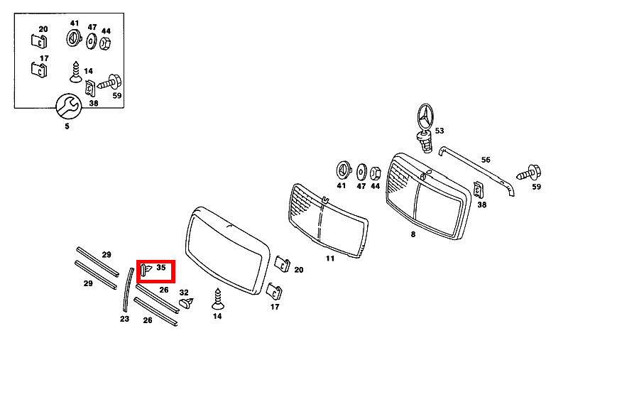 Klammer ZIERSTAB AN KUEHLERGITTER 190 D 2.5 Turbo 201 Klammer ZIERSTAB AN KUEHLERGITTER 190 D 2.5 Turbo 201