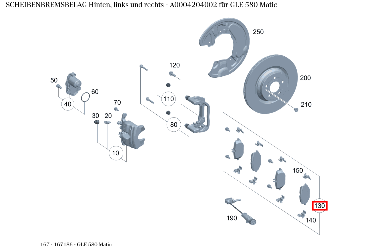 Scheibenbremsbelag Hinten, links und rechts GLE 580 Matic 167 Scheibenbremsbelag Hinten, links und rechts GLE 580 Matic 167