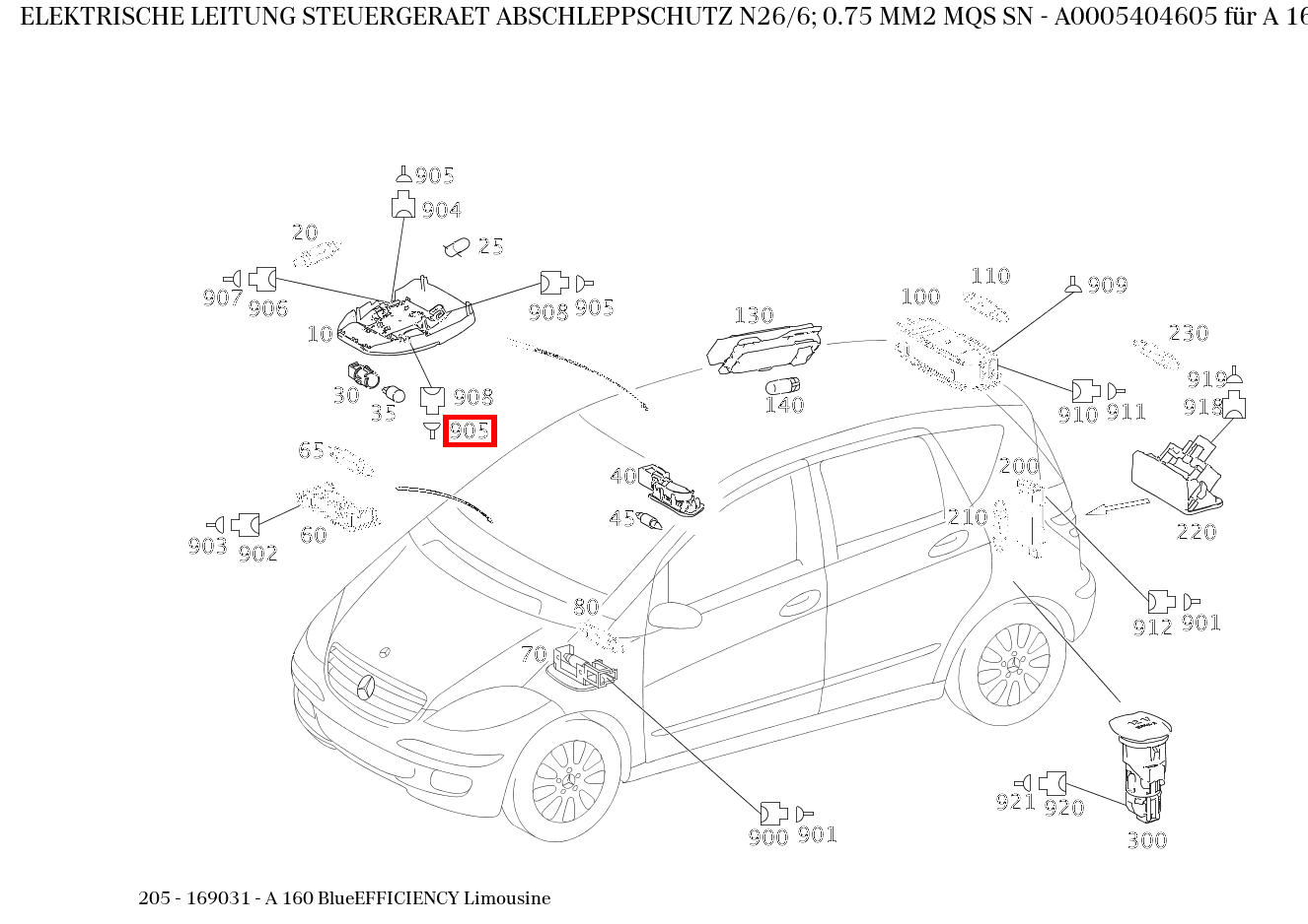 Elektrische Leitung STEUERGERAET ABSCHLEPPSCHUTZ N26/6; 0.75 MM2 MQS SN A 160 BlueEFFICIENCY Limousine 205 Elektrische Leitung STEUERGERAET ABSCHLEPPSCHUTZ N26/6; 0.75 MM2 MQS SN A 160 BlueEFFICIENCY Limousine 205