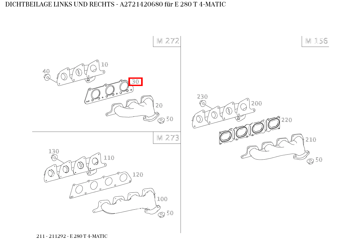 Dichtbeilage LINKS UND RECHTS E 280 T 4-MATIC 211