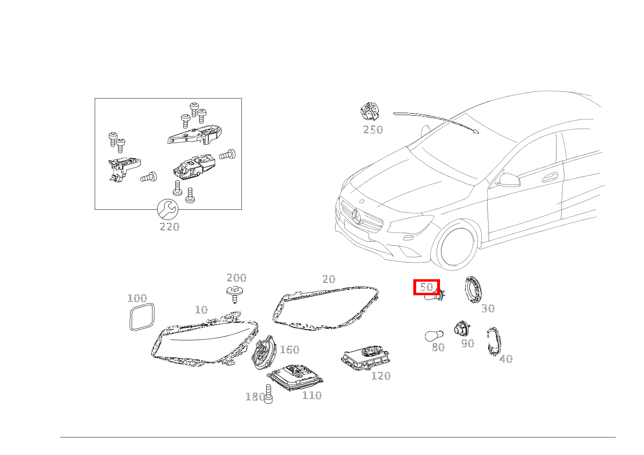 GASENTLAD.LAMPE Abblendlicht rechts CLA 250 4MATIC Coupé 117