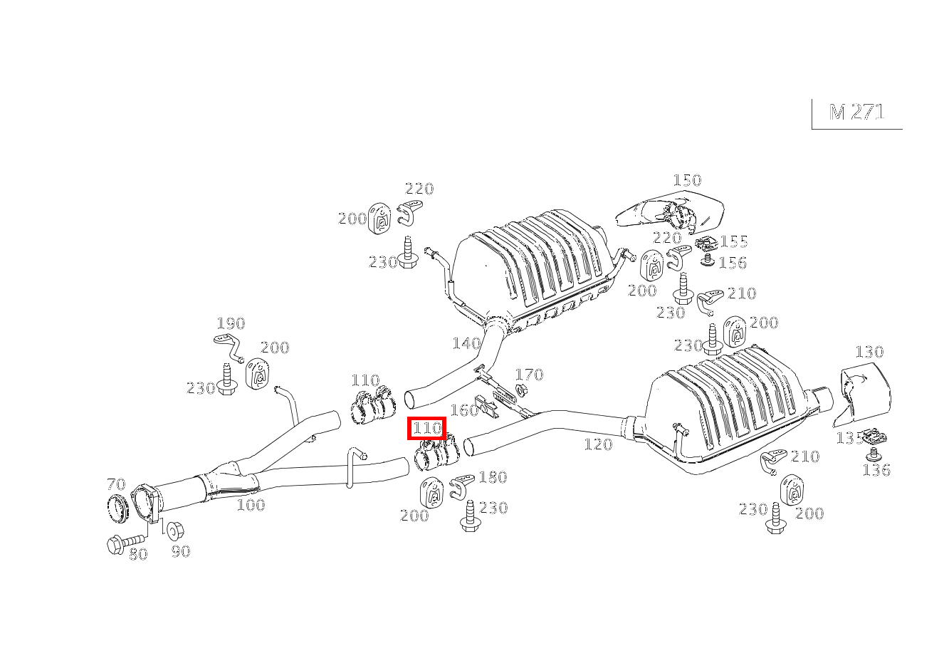Schelle MITTELSCHALLDAEMPFER AN NACHSCHALLDAEMPFER SLK 200 Kompressor Roadster BCA 171