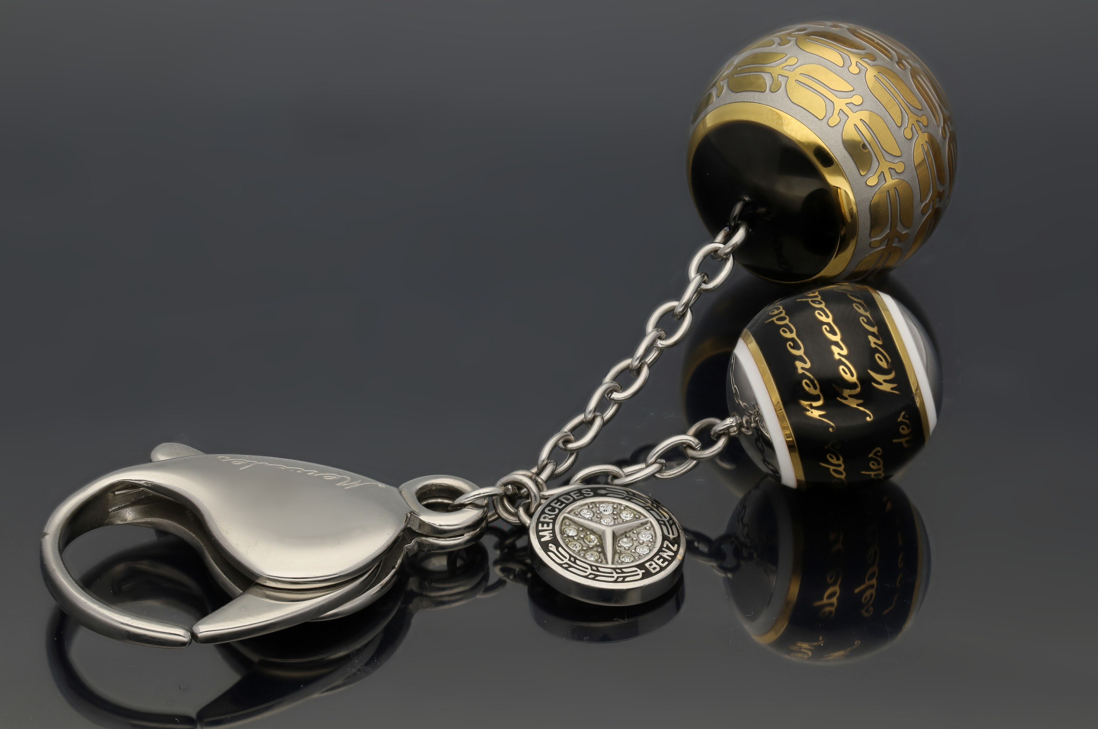 Schlüsselanhänger Classic silberfarben / goldfarben / schwarz, Edelstahl