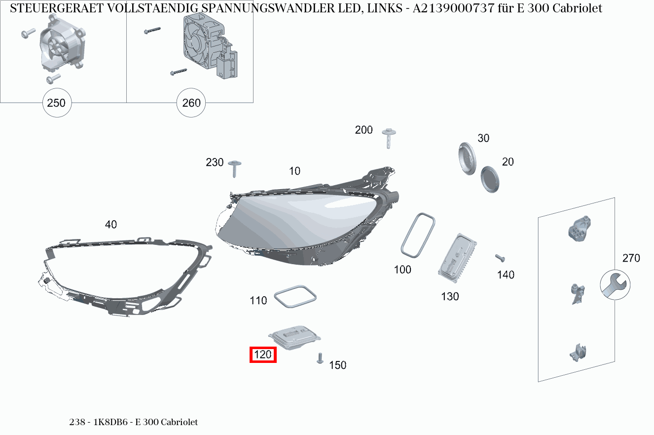 Steuergerät vollständig SPANNUNGSWANDLER LED, LINKS E 300 Cabriolet 238 Steuergerät vollständig SPANNUNGSWANDLER LED, LINKS E 300 Cabriolet 238