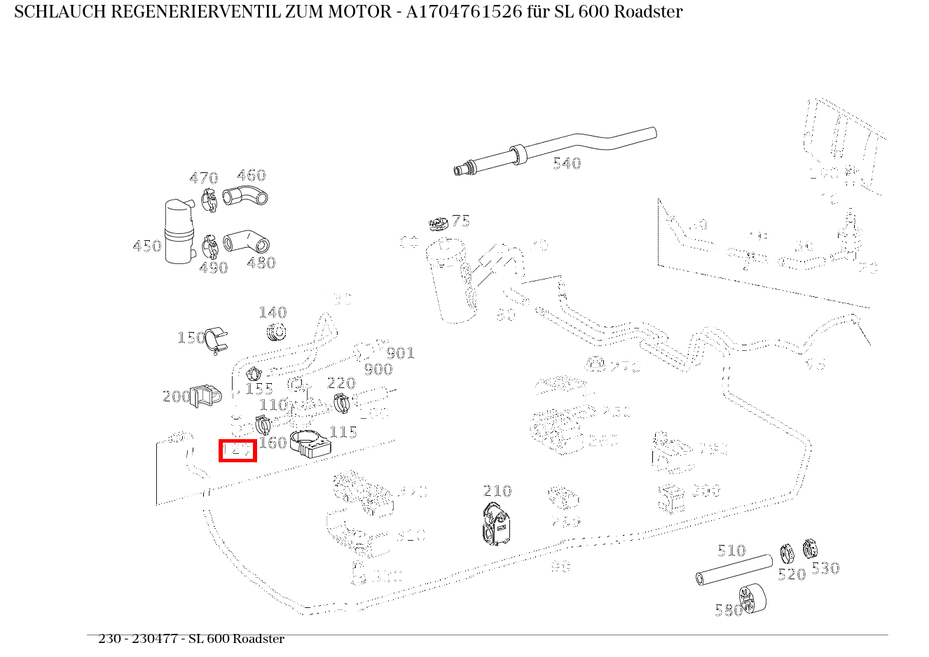 Schlauch REGENERIERVENTIL ZUM MOTOR SL 600 Roadster 230 Schlauch REGENERIERVENTIL ZUM MOTOR SL 600 Roadster 230