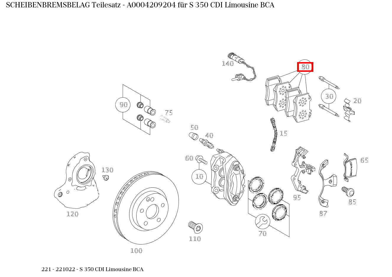 Scheibenbremsbelag Teilesatz S 350 CDI Limousine BCA 221