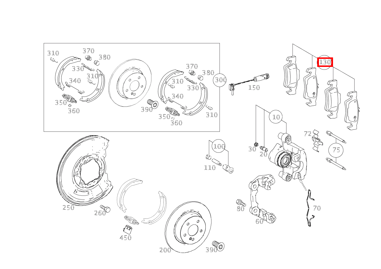 Teilesatz Bremsbelag Teilesatz, für Bremssattel aus Guss C200 C 204