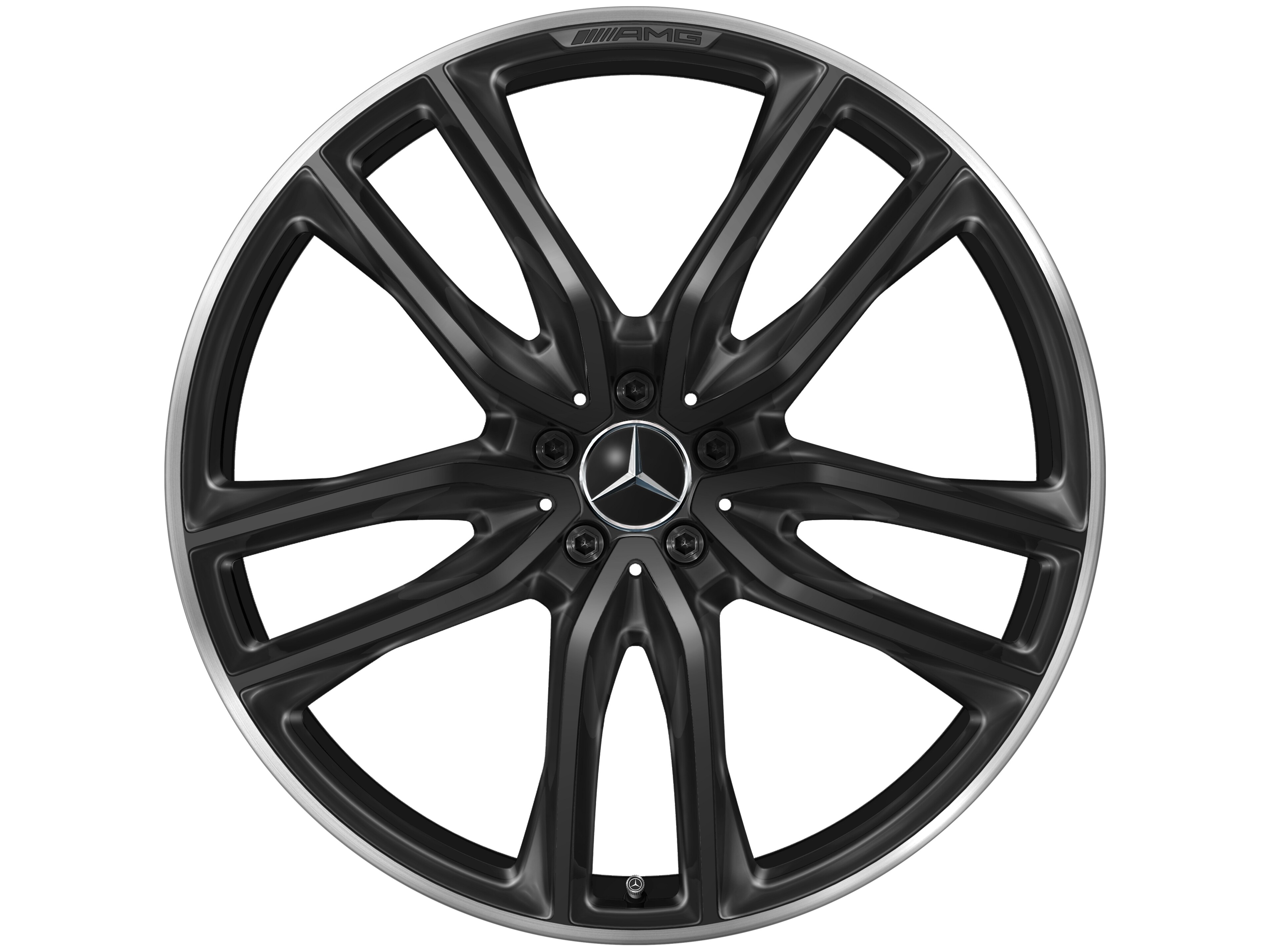 Mercedes-Benz -  AMG 5-Doppelspeichen-Rad 23 Zoll, 9,5 J x 23 ET 45, schwarz, Felgenhorn glanzgedreht