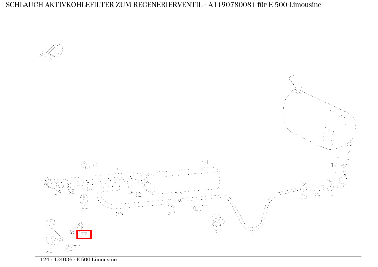Schlauch AKTIVKOHLEFILTER ZUM REGENERIERVENTIL E 500 Limousine 124 Schlauch AKTIVKOHLEFILTER ZUM REGENERIERVENTIL E 500 Limousine 124