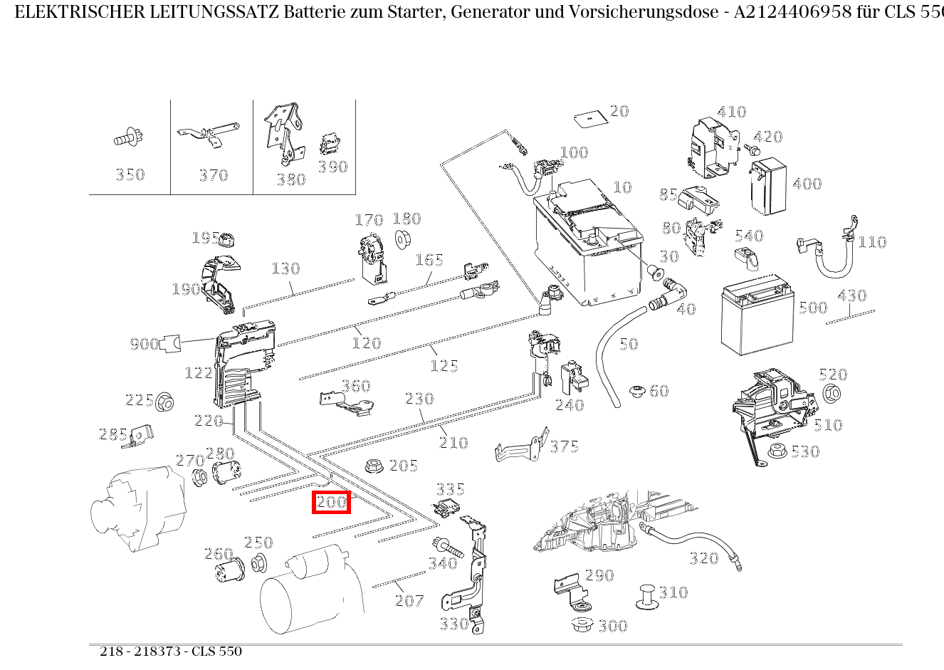 Elektrischer Leitungssatz Batterie zum Starter, Generator und Vorsicherungsdose CLS 550 218