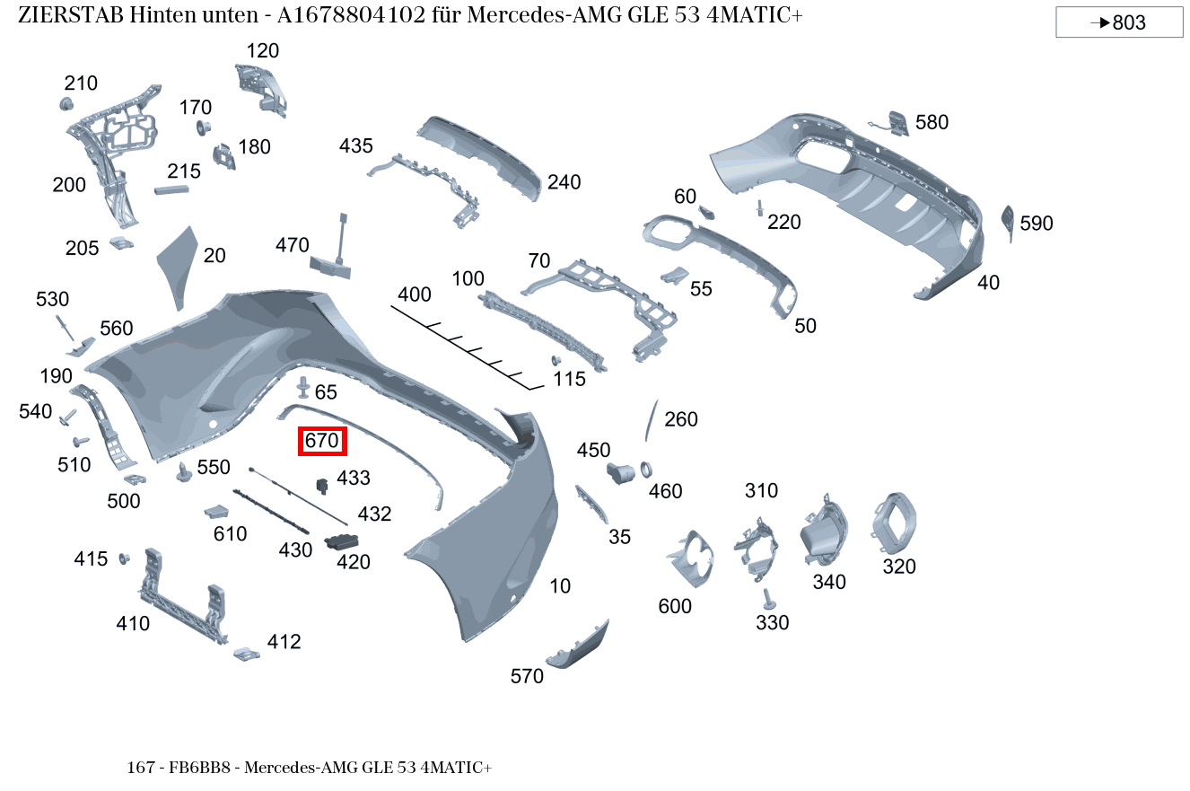 Zierstab Hinten unten Mercedes-AMG GLE 53 4MATIC+ 167 Zierstab Hinten unten Mercedes-AMG GLE 53 4MATIC+ 167