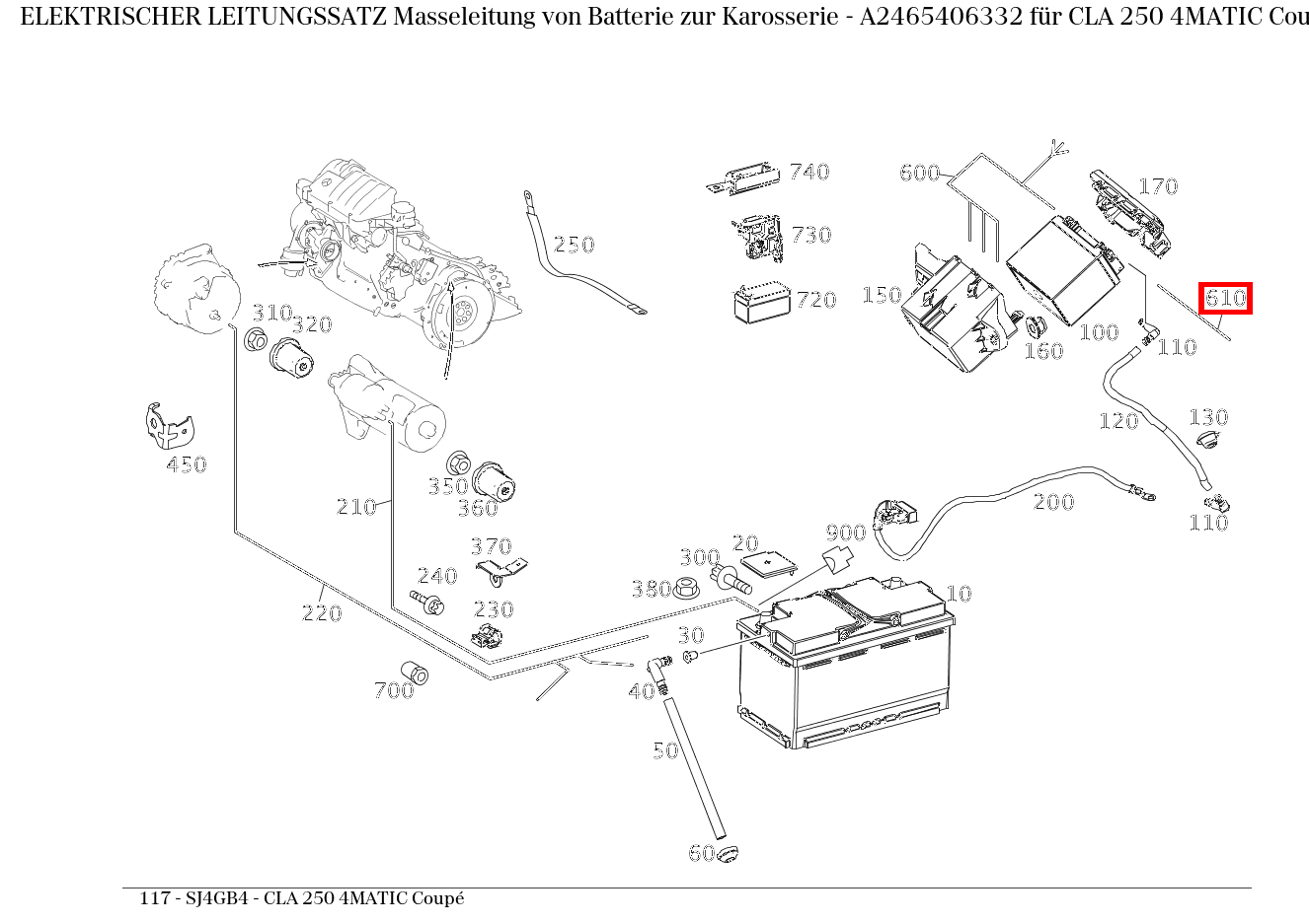 Elektrischer Leitungssatz Masseleitung von Batterie zur Karosserie CLA 250 4MATIC Coupé 117
