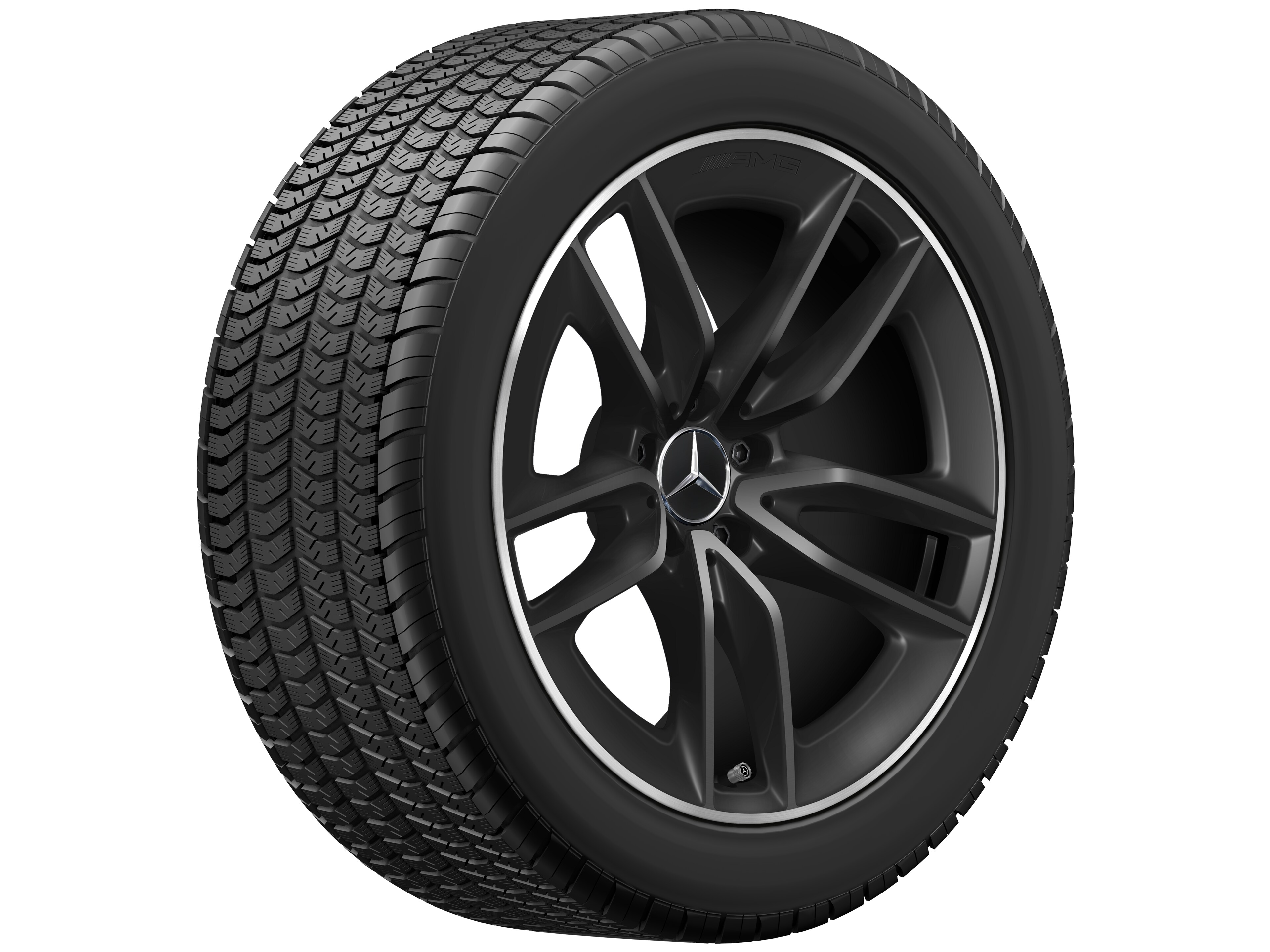 Mercedes-Benz - AMG 5-Doppelspeichen-Rad, 48,3 cm (19 Zoll), Felgenhorn glanzgedreht 9,5 J x 19 ET 22,5, schwarz matt