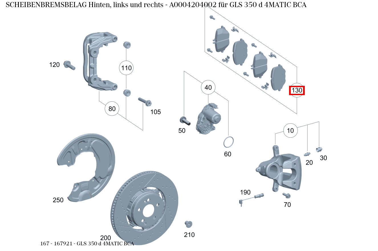 Scheibenbremsbelag Hinten, links und rechts GLS 350 d 4MATIC BCA 167 Scheibenbremsbelag Hinten, links und rechts GLS 350 d 4MATIC BCA 167