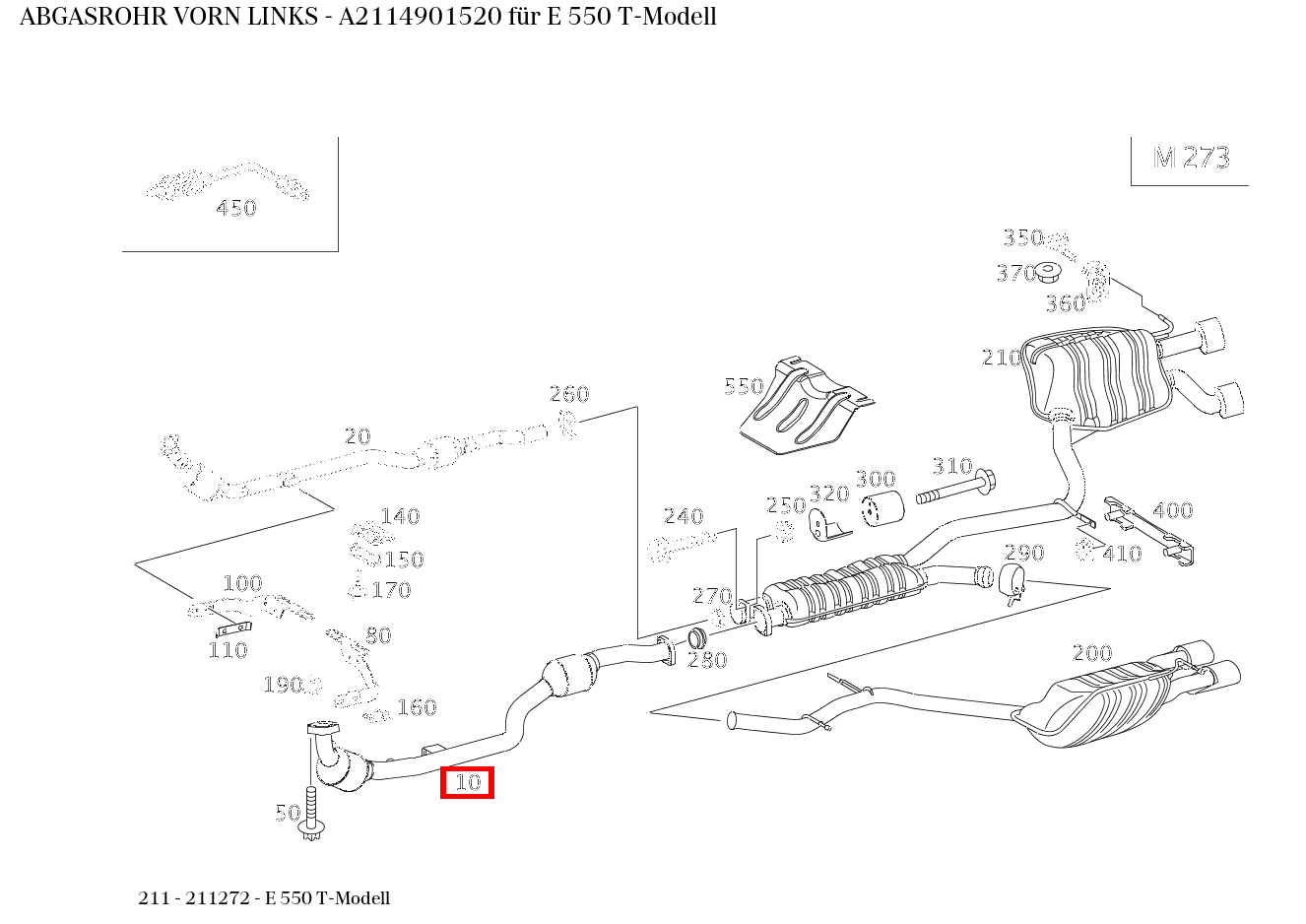 Abgasrohr VORN LINKS E 550 T-Modell 211