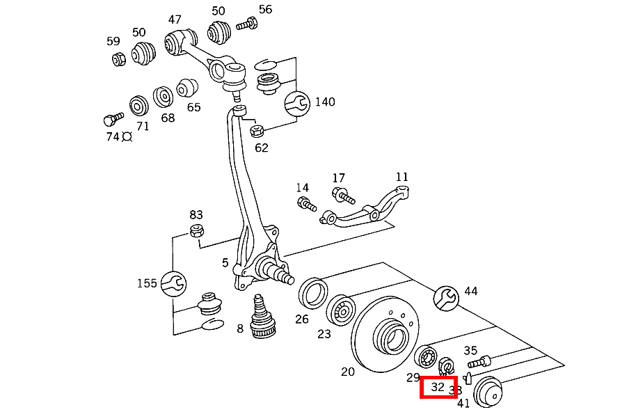 KLEMMMUTTER VORDERRADNABE AN ACHSSCHENKEL 420 SEC COUPE mit Automatic 126 KLEMMMUTTER VORDERRADNABE AN ACHSSCHENKEL 420 SEC COUPE mit Automatic 126