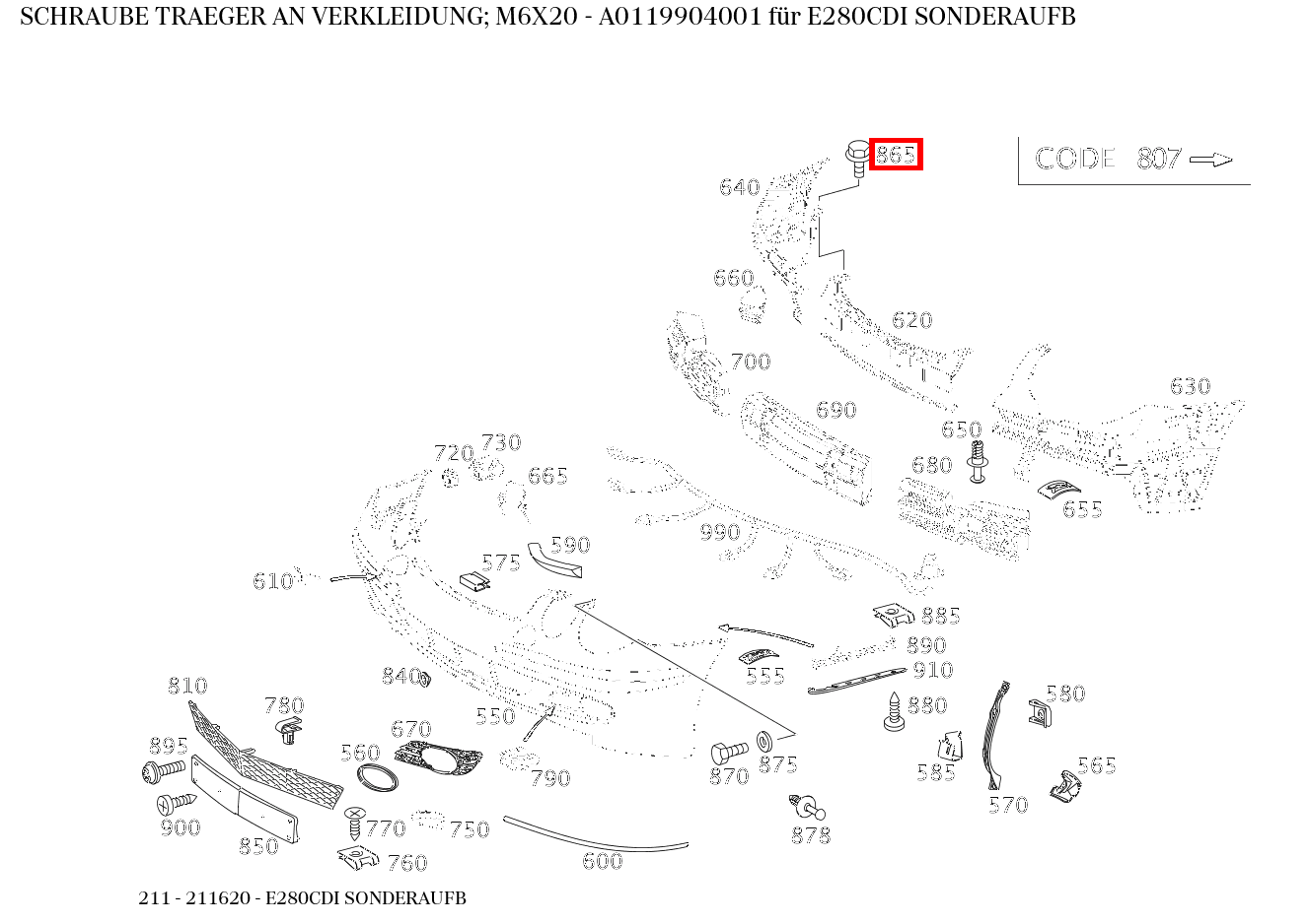 Schraube TRAEGER AN VERKLEIDUNG; M6X20 E280CDI SONDERAUFB 211