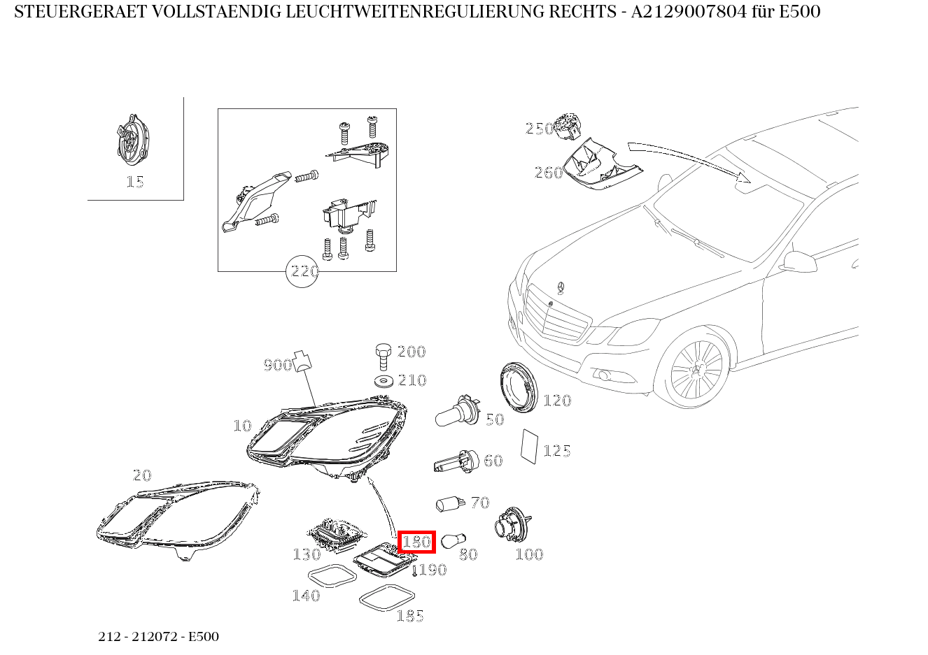 Steuergerät vollständig LEUCHTWEITENREGULIERUNG RECHTS E500 212 Steuergerät vollständig LEUCHTWEITENREGULIERUNG RECHTS E500 212
