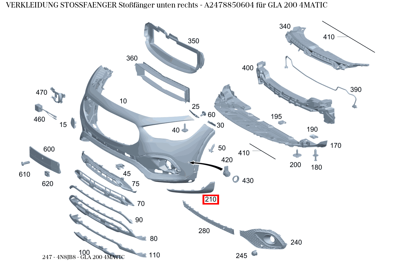 Verkleidung Stossfänger Stoßfänger unten rechts GLA 200 4MATIC 247 Verkleidung Stossfänger Stoßfänger unten rechts GLA 200 4MATIC 247
