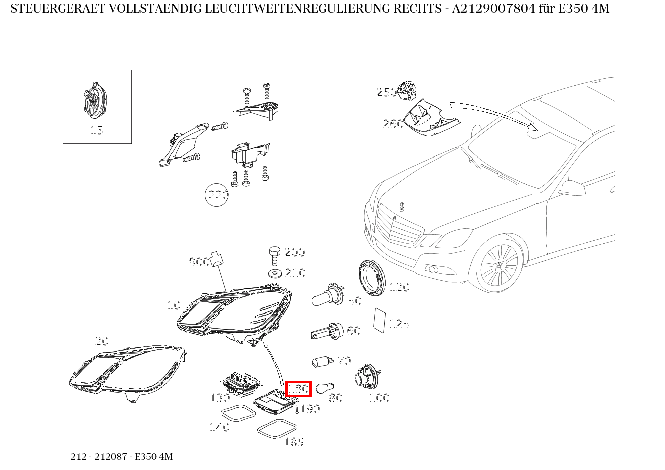 Steuergerät vollständig LEUCHTWEITENREGULIERUNG RECHTS E350 4M 212 Steuergerät vollständig LEUCHTWEITENREGULIERUNG RECHTS E350 4M 212