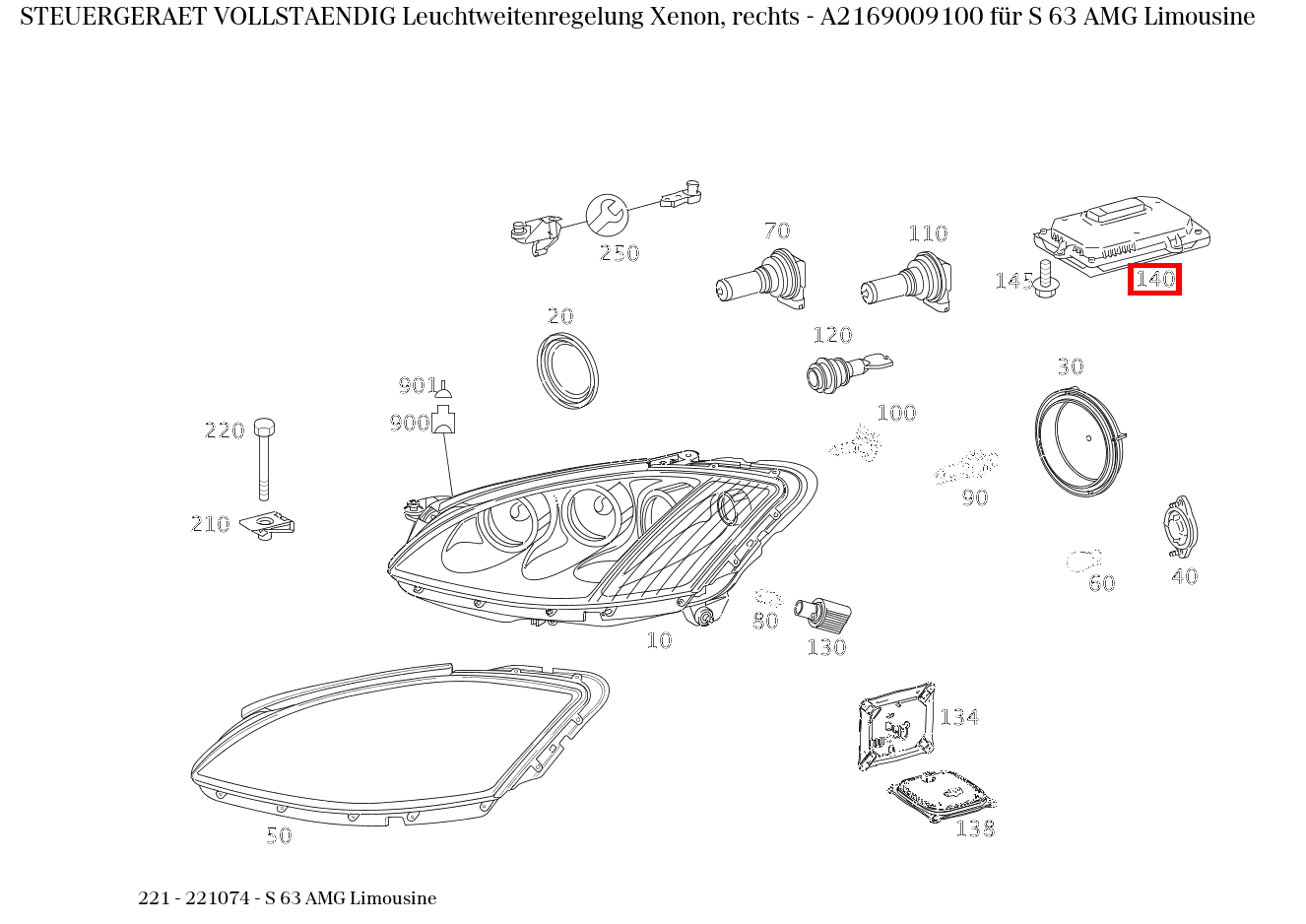 Steuergerät vollständig Leuchtweitenregelung Xenon, rechts S 63 AMG Limousine 221 Steuergerät vollständig Leuchtweitenregelung Xenon, rechts S 63 AMG Limousine 221