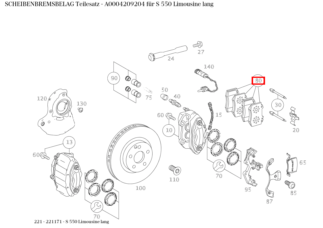 Scheibenbremsbelag Teilesatz S 550 Limousine lang 221