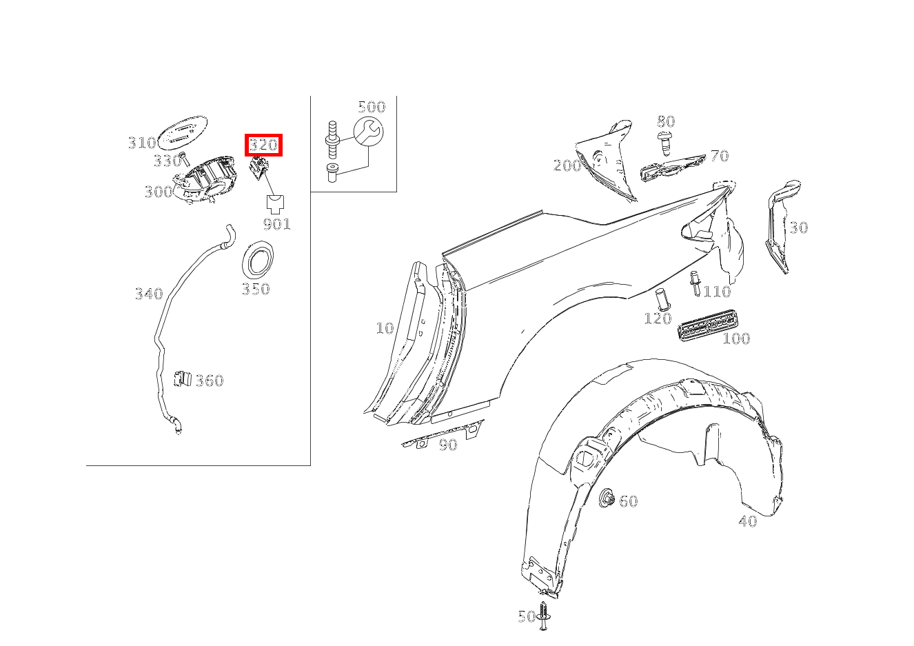 ZENTRALVERRIEGEL.STELLER TANKKLAPPE SL65 AMG 231