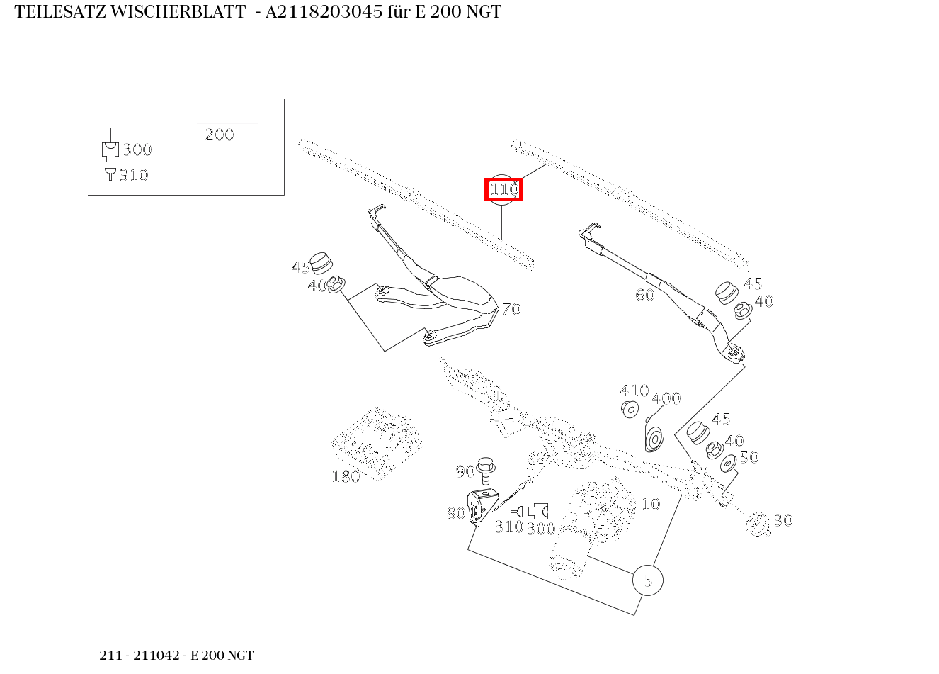 Teilesatz Wischerblatt E 200 NGT 211 Teilesatz Wischerblatt E 200 NGT 211