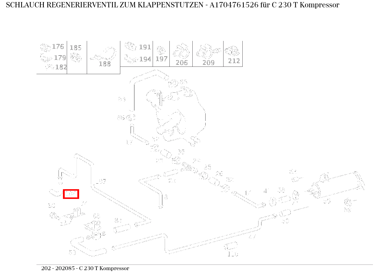 Schlauch REGENERIERVENTIL ZUM KLAPPENSTUTZEN C 230 T Kompressor 202 Schlauch REGENERIERVENTIL ZUM KLAPPENSTUTZEN C 230 T Kompressor 202