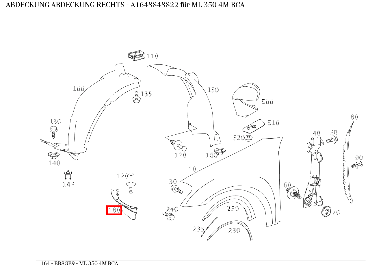 Abdeckung ABDECKUNG RECHTS ML 350 4M BCA 164