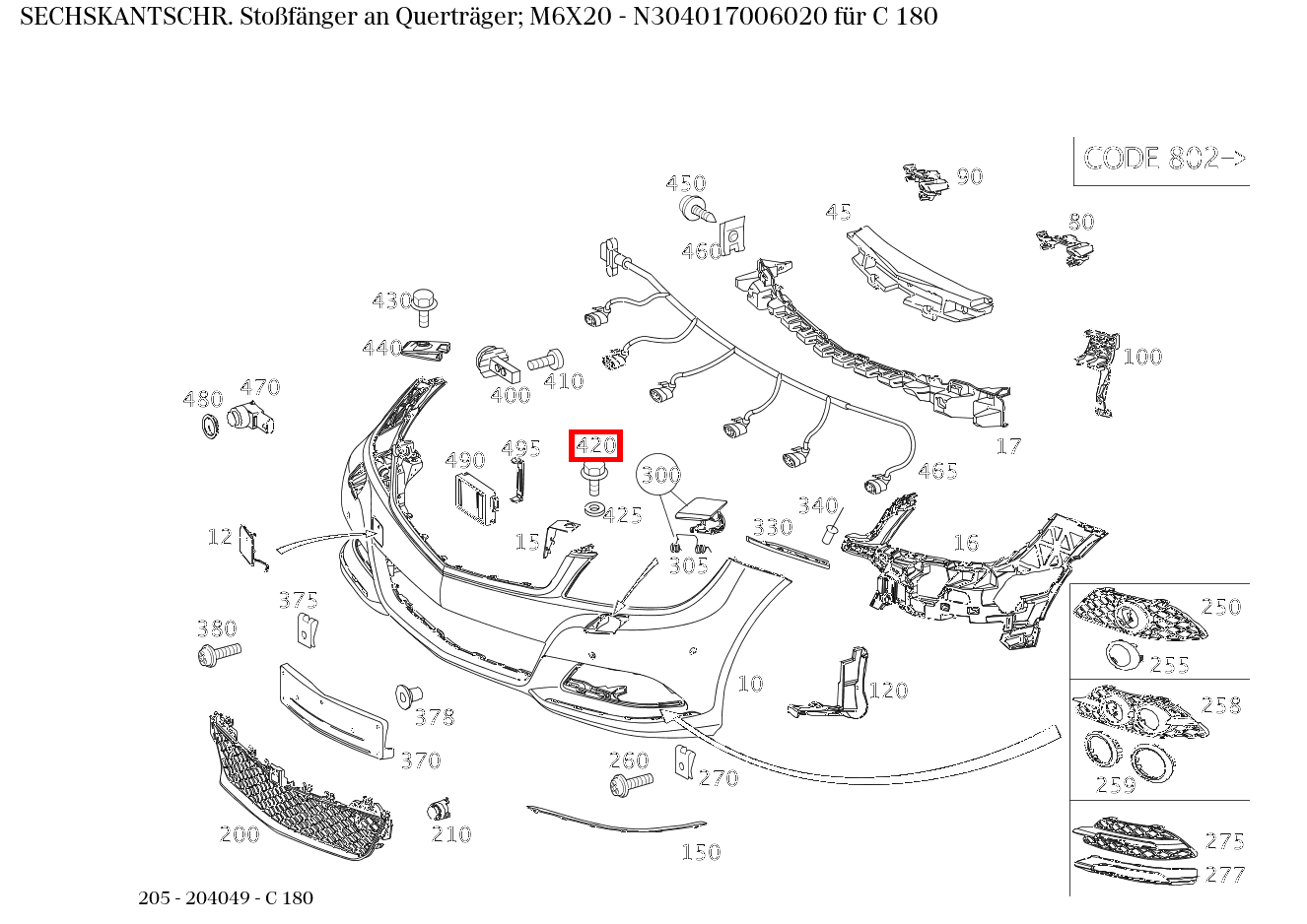 Sechskantschraube Stoßfänger an Querträger; M6X20 C 180 205