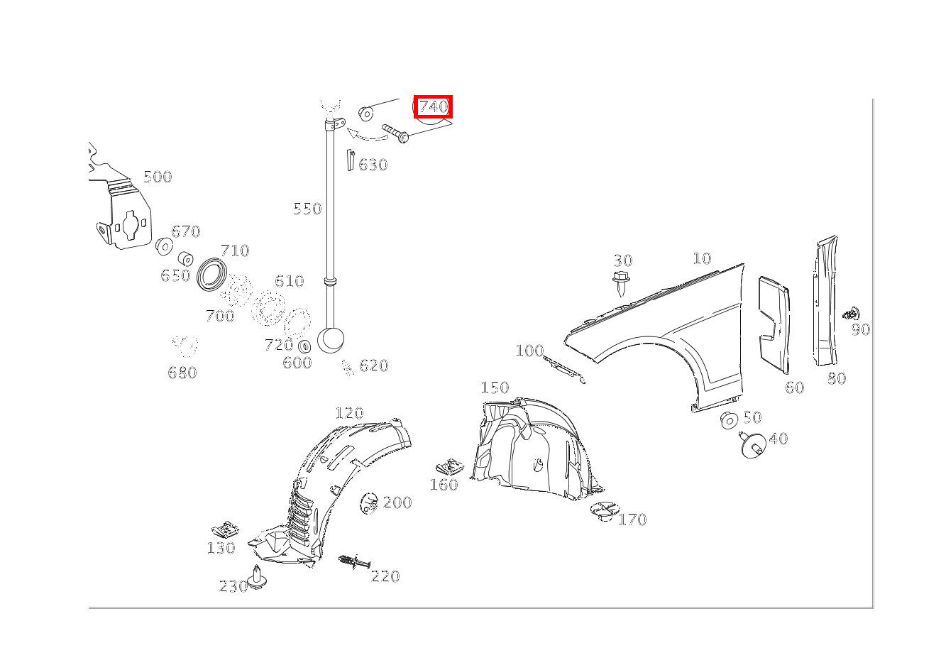 TEILESATZ STANDART.STANGE Befestigungsmaterial Standarte rechts E350 CDI 4M 212