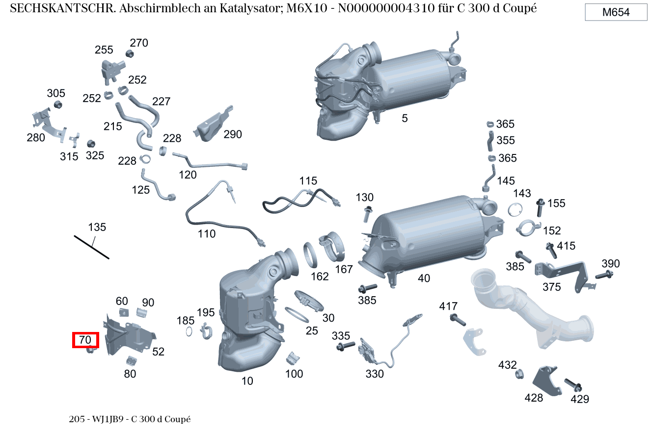 Sechskantschraube Abschirmblech an Katalysator; M6X10 C 300 d Coupé 205 Sechskantschraube Abschirmblech an Katalysator; M6X10 C 300 d Coupé 205