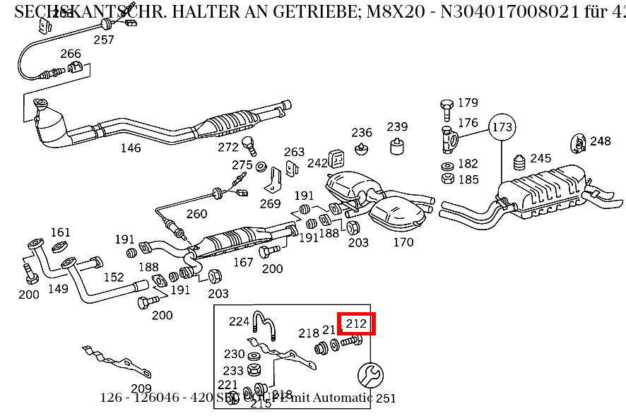Sechskantschraube HALTER AN GETRIEBE; M8X20 420 SEC COUPE mit Automatic 126