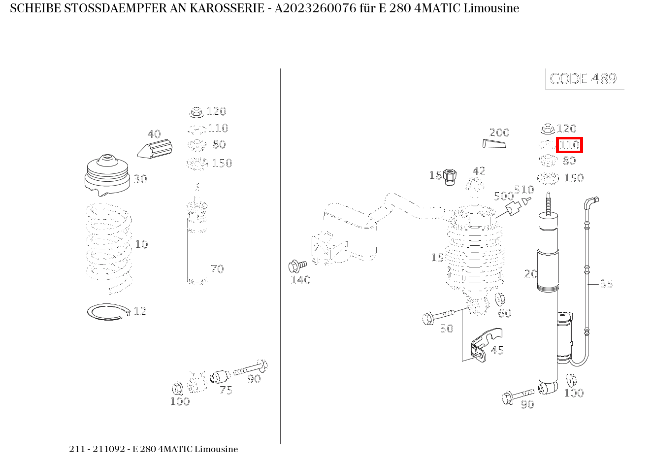 Scheibe STOSSDAEMPFER AN KAROSSERIE E 280 4MATIC Limousine 211