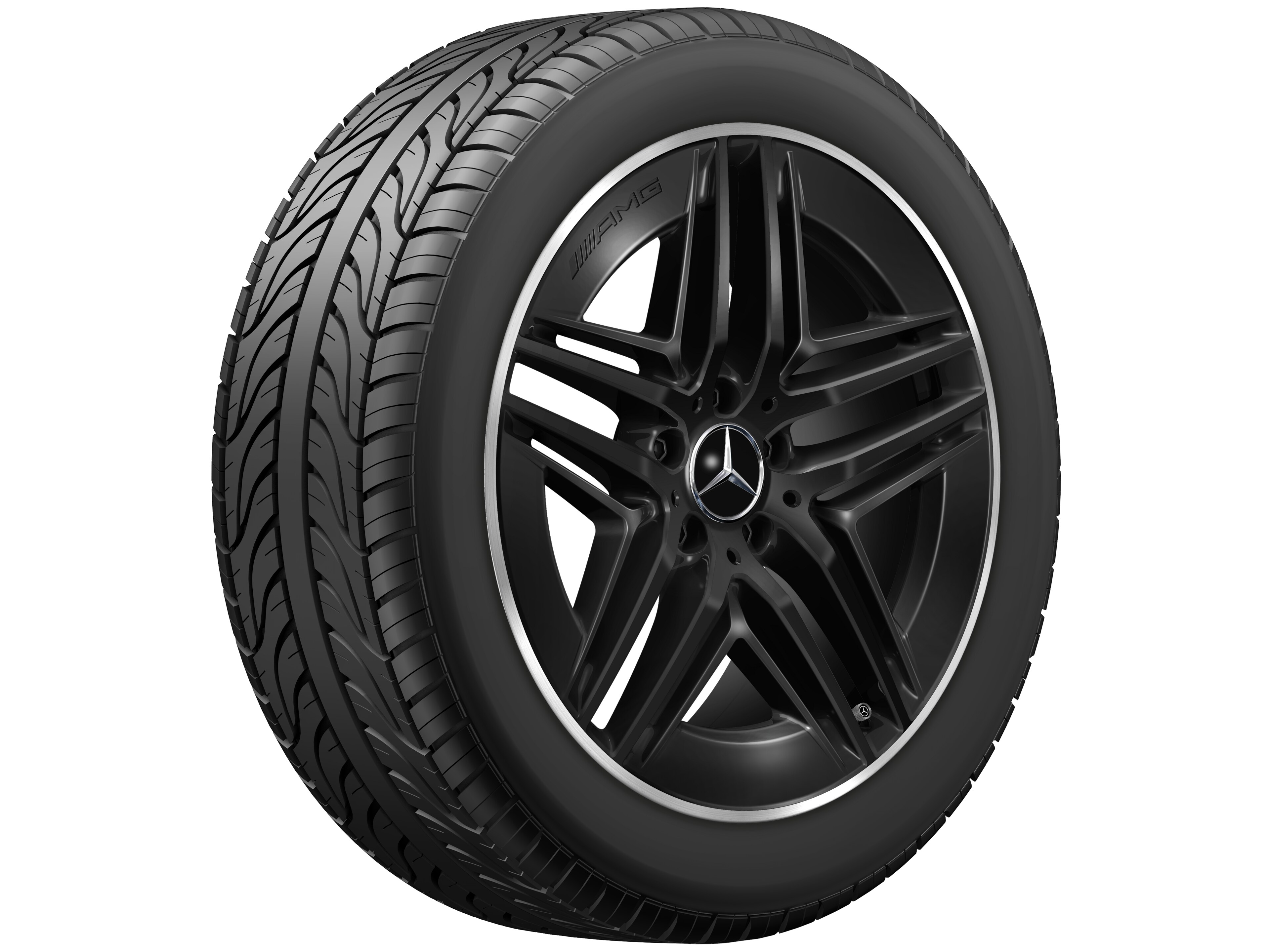 AMG Leichtmetallrad, im 5-Doppelspeichen-Design, 19 Zoll, Felgenhorn glanzgedreht 8 J x 19 ET 52, schwarz, Felgenhorn glanzgedreht