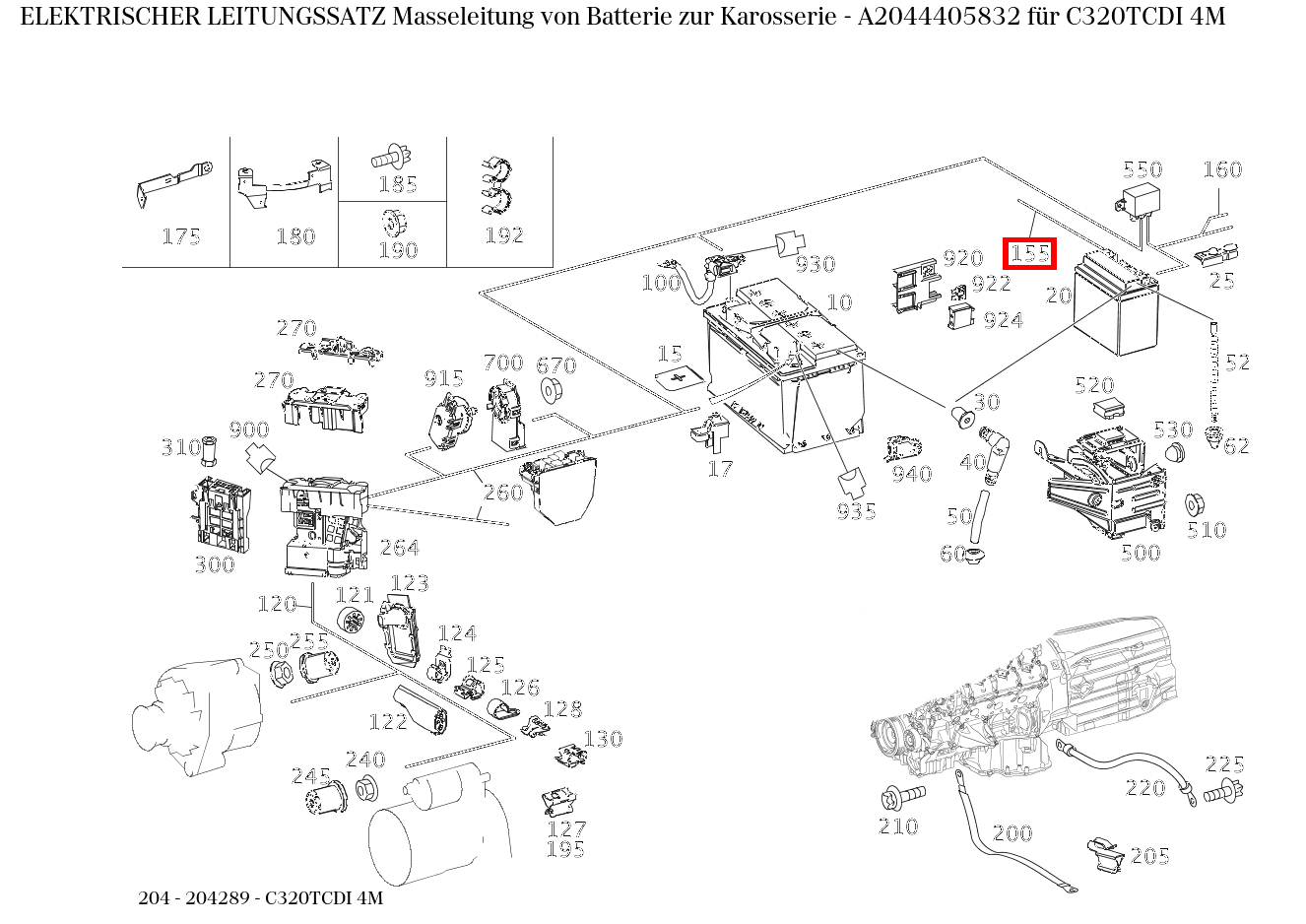 Elektrischer Leitungssatz Masseleitung von Batterie zur Karosserie C320TCDI 4M 204 Elektrischer Leitungssatz Masseleitung von Batterie zur Karosserie C320TCDI 4M 204