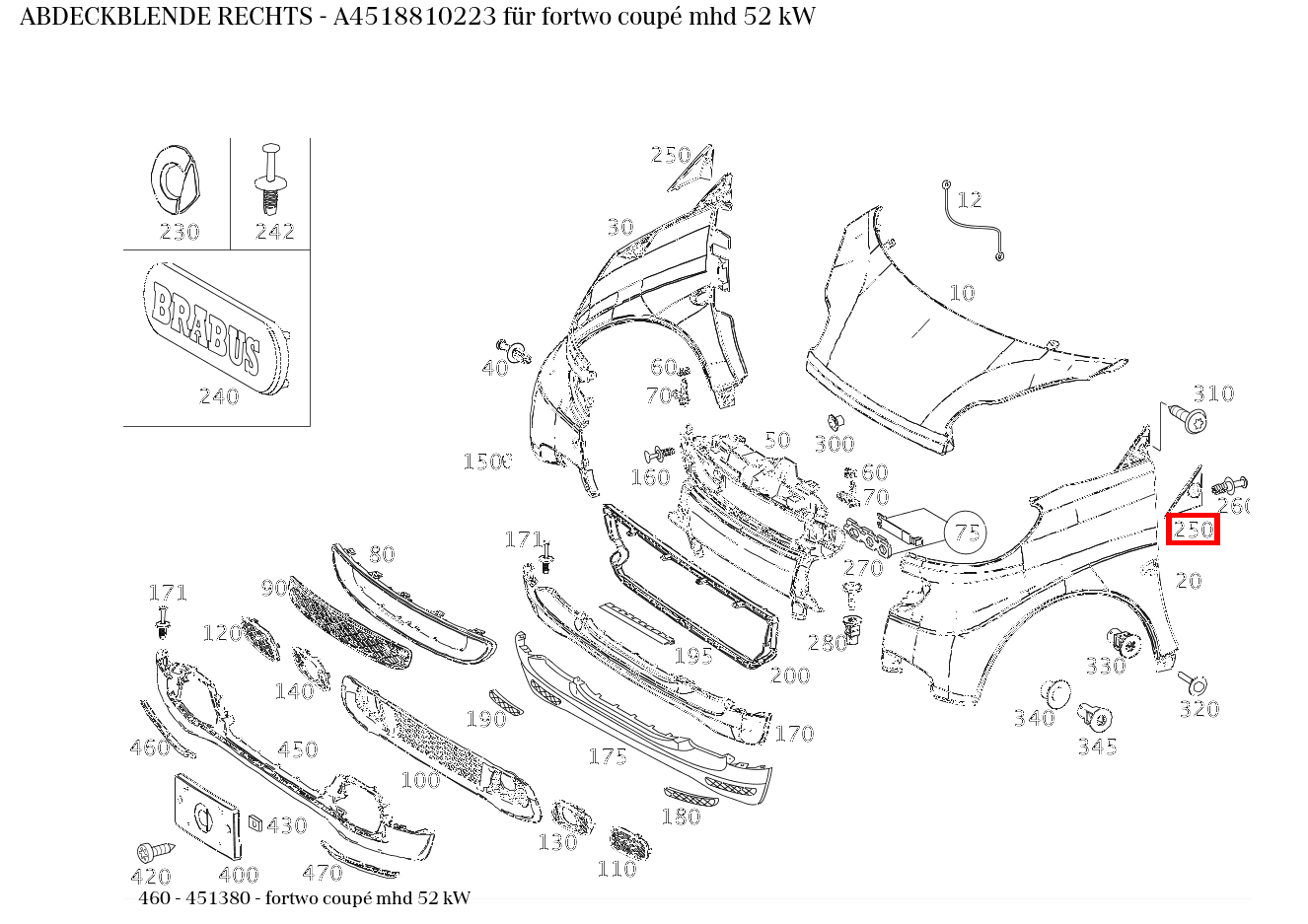 Abdeckblende RECHTS fortwo coupé mhd 52 kW 460 Abdeckblende RECHTS fortwo coupé mhd 52 kW 460