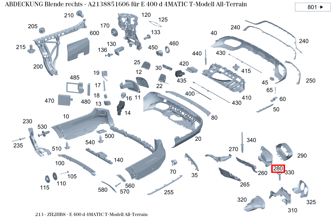 Abdeckung Blende rechts für E-Klasse 213 kaufen 