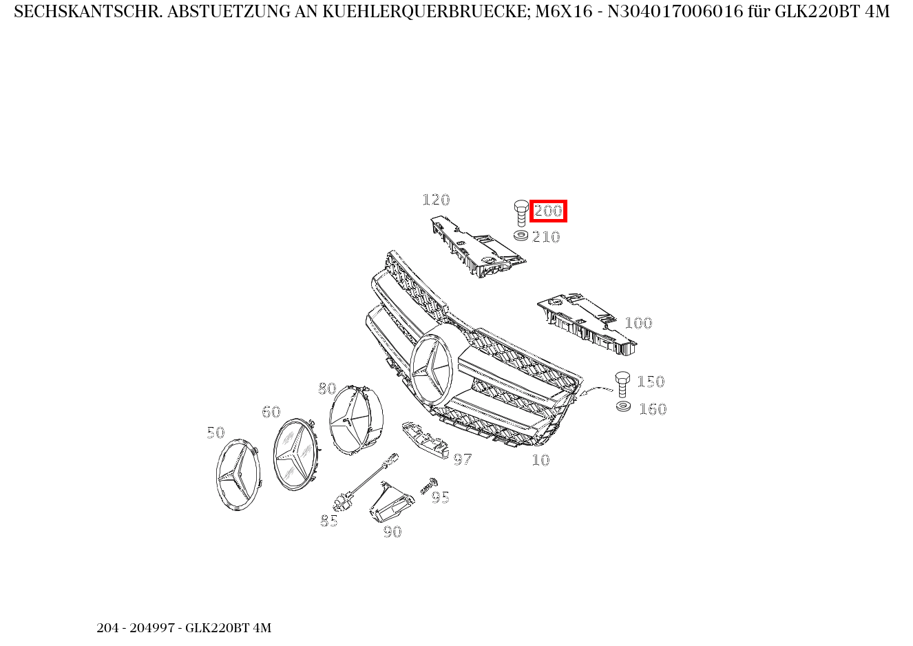 Sechskantschraube ABSTUETZUNG AN KUEHLERQUERBRUECKE; M6X16 GLK220BT 4M 204