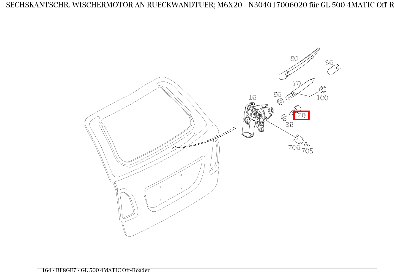 Sechskantschraube WISCHERMOTOR AN RUECKWANDTUER; M6X20 GL 500 4MATIC Off-Roader 164