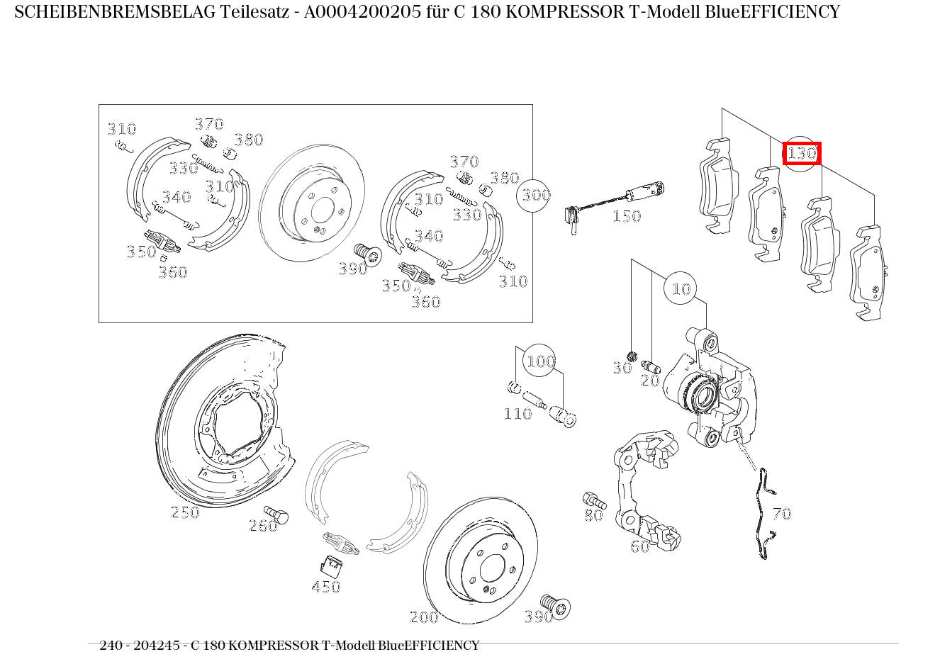 Scheibenbremsbelag Teilesatz C 180 KOMPRESSOR T-Modell BlueEFFICIENCY 240 Scheibenbremsbelag Teilesatz C 180 KOMPRESSOR T-Modell BlueEFFICIENCY 240