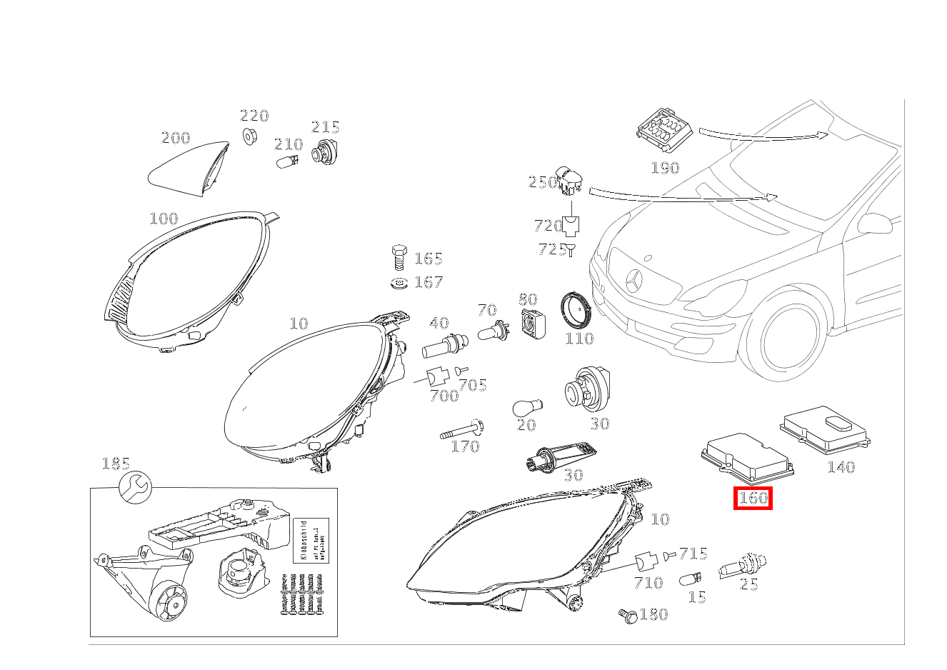 STEUERGERAET VOLLSTAENDIG LEUCHTWEITENREGULIERUNG,RECHTS R 500/550 L 4MATIC 251