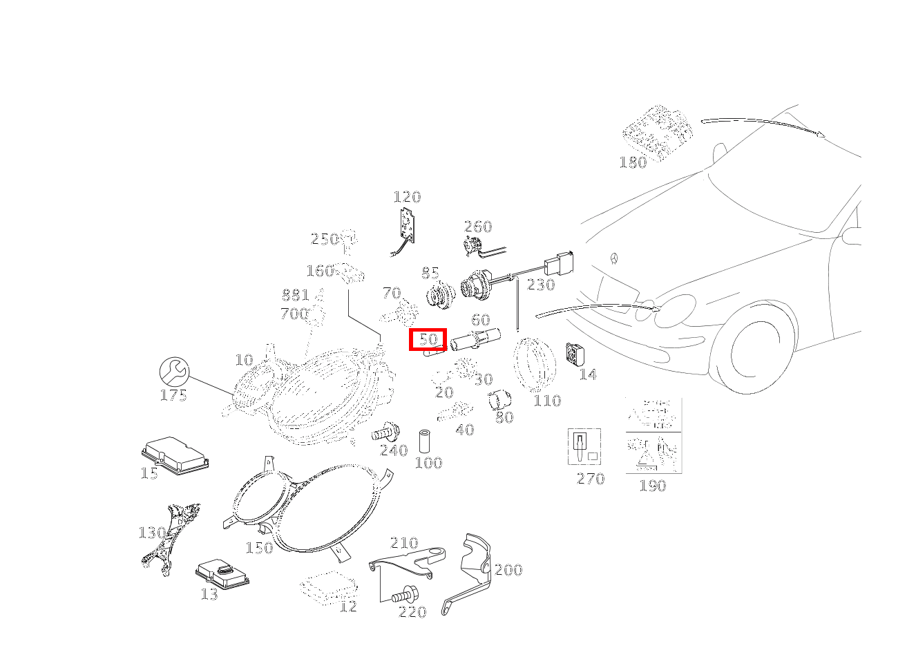 Glühlampe STANDLICHT,RECHTS; 12V-5W E 270 FG CDI Fahrgestell lang 211 Glühlampe STANDLICHT,RECHTS; 12V-5W E 270 FG CDI Fahrgestell lang 211