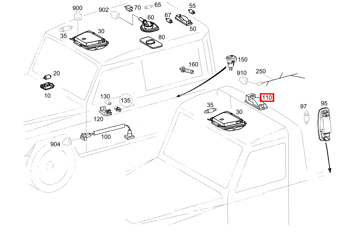 Innenleuchte An Überrollbügel G 400CDI 4X4 2400 463 Innenleuchte An Überrollbügel G 400CDI 4X4 2400 463